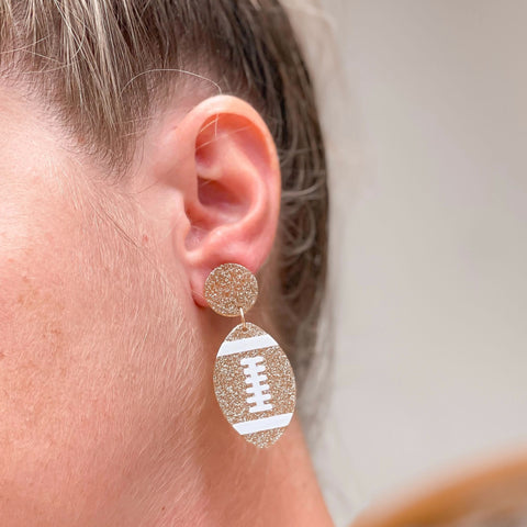 Glitter Football Dangle Earrings - Brown