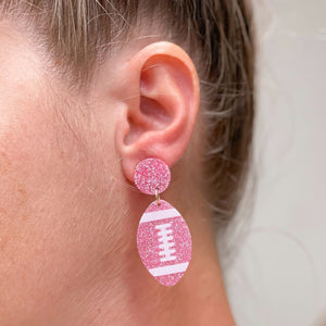 Glitter Football Dangle Earrings - Pink