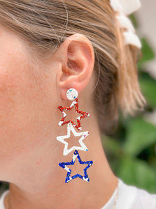 Patriotic Open Star Dangle Earrings