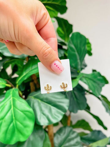 Gold Cactus Stud Earrings