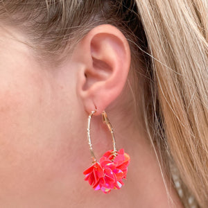 gold sequin hoop earrings - Bright Pink