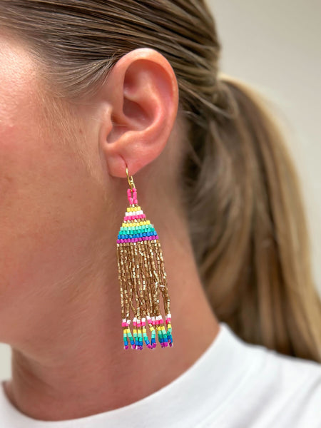 Golden Rainbow Fringe Dangle Earrings