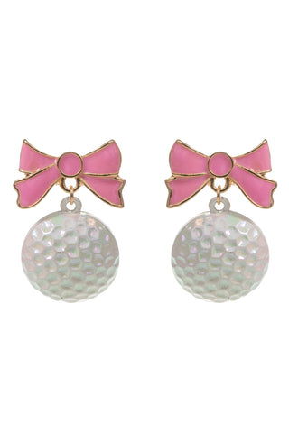 Pink Ribbon Golf Ball Dangle Earrings