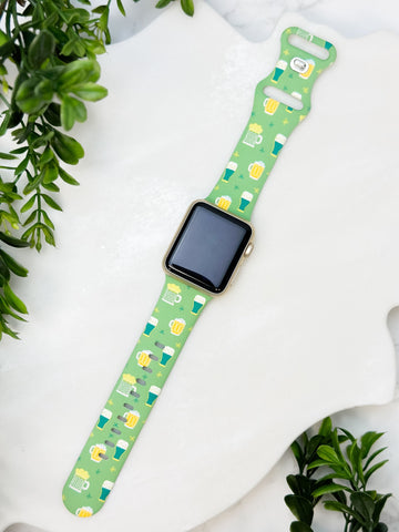 Green Beer Print Silicone Smart Watch Band - One Size