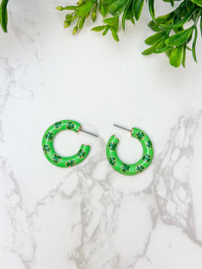 Green Clover Hoop Earrings
