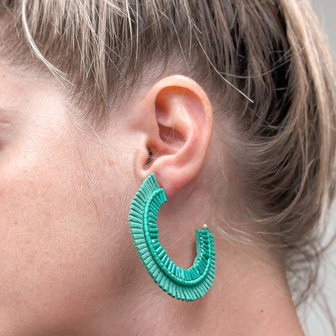 Suede Fringe Beaded Hoop Earrings