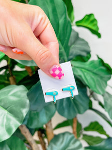 Hair Blow Dryer Signature Enamel Stud Earrings