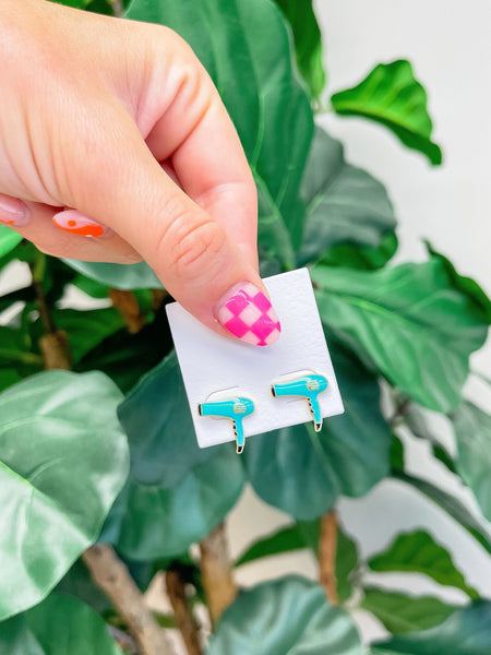 Hair Blow Dryer Signature Enamel Stud Earrings
