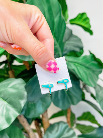 Hair Blow Dryer Signature Enamel Stud Earrings
