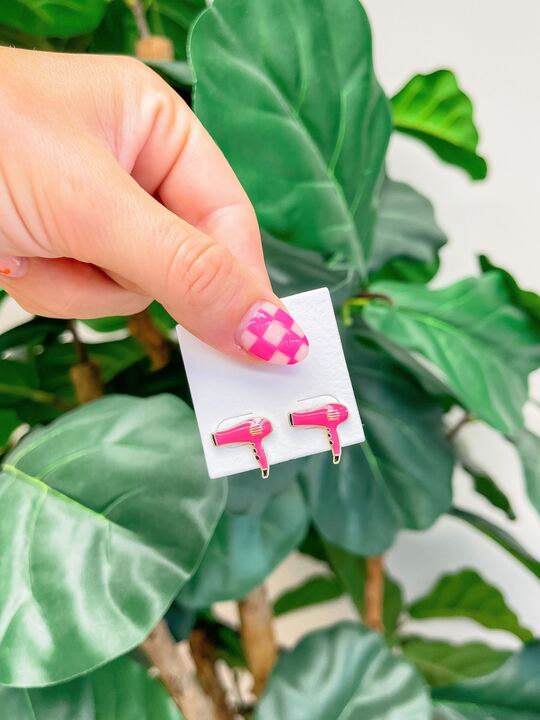 Hair Blow Dryer Signature Enamel Stud Earrings