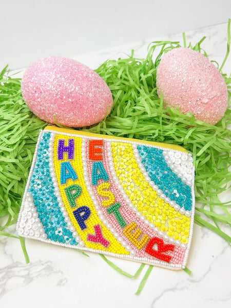 'Happy Easter' Bright Sequin & Beaded Zip Pouch