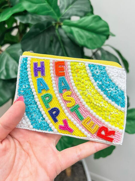 'Happy Easter' Bright Sequin & Beaded Zip Pouch