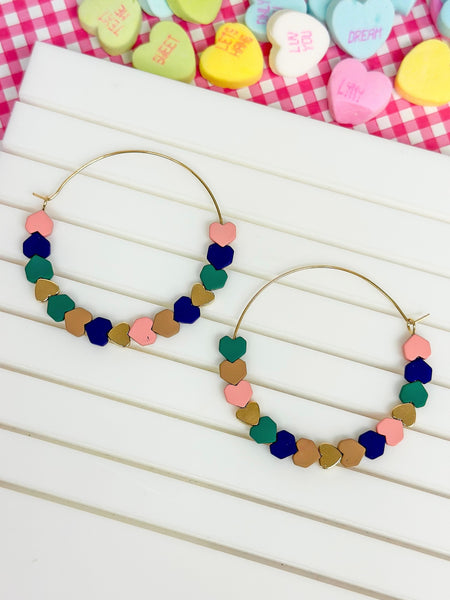 Heart-Bead Chevron Hoop Earrings