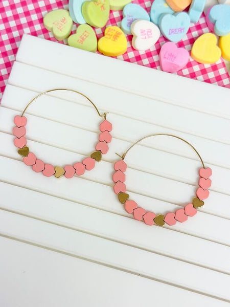 Heart-Bead Chevron Hoop Earrings