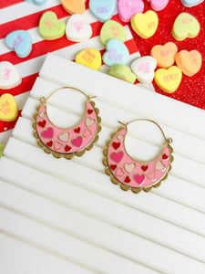 Heart Enamel Scallop Hoop Earrings