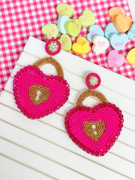 Heart Locket Beaded Dangle Earrings