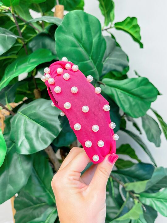 Hot Pink Pearl Embellished Knotted Headband