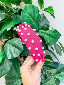 Hot Pink Pearl Embellished Knotted Headband