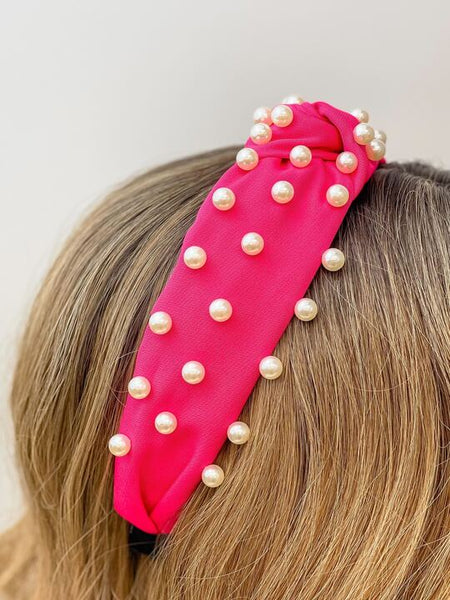 Hot Pink Pearl Embellished Knotted Headband