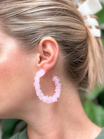 Summer Shell Hoop Earrings - Pink