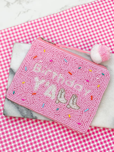 Birthday Y'all' Beaded Zip Pouch
