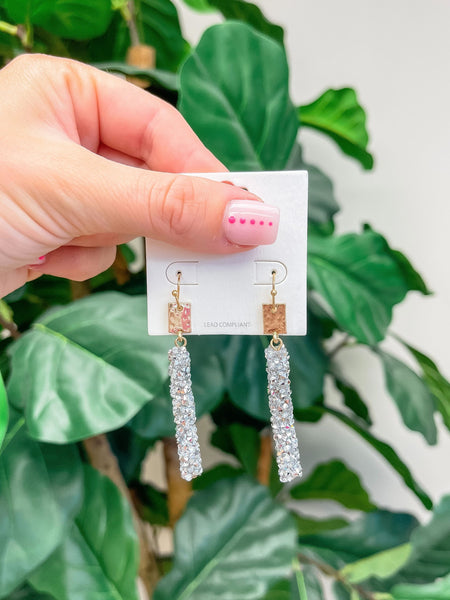 Crystal Encrusted Straight Dangle Earrings