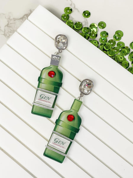 Boozy Bottle Crystal Dangle Earrings - Gin