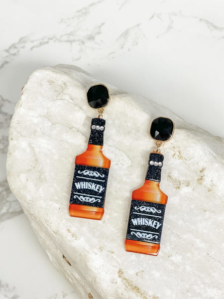 Boozy Bottle Crystal Dangle Earrings - Whiskey