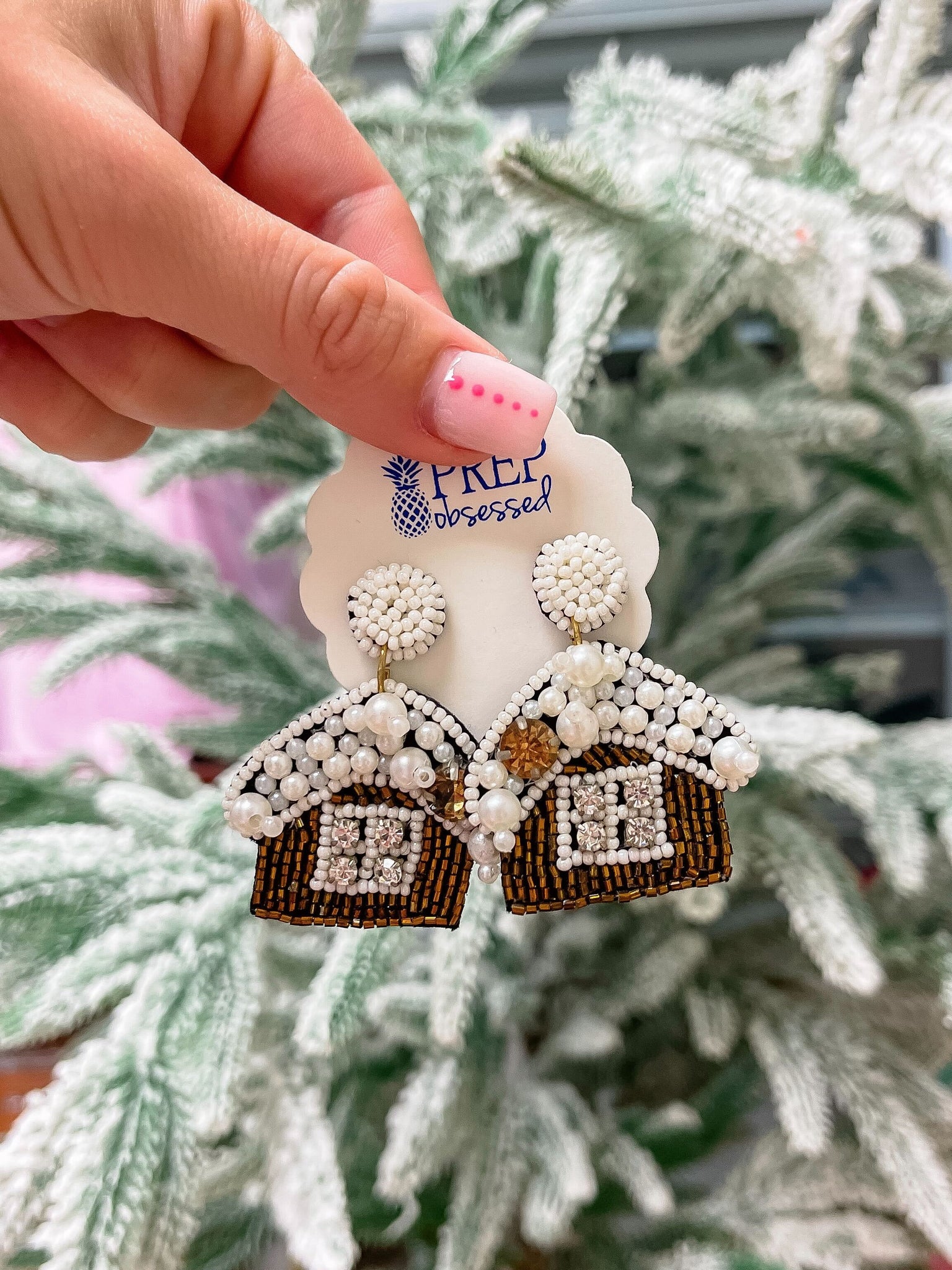 Beaded Gingerbread House Statement Earrings