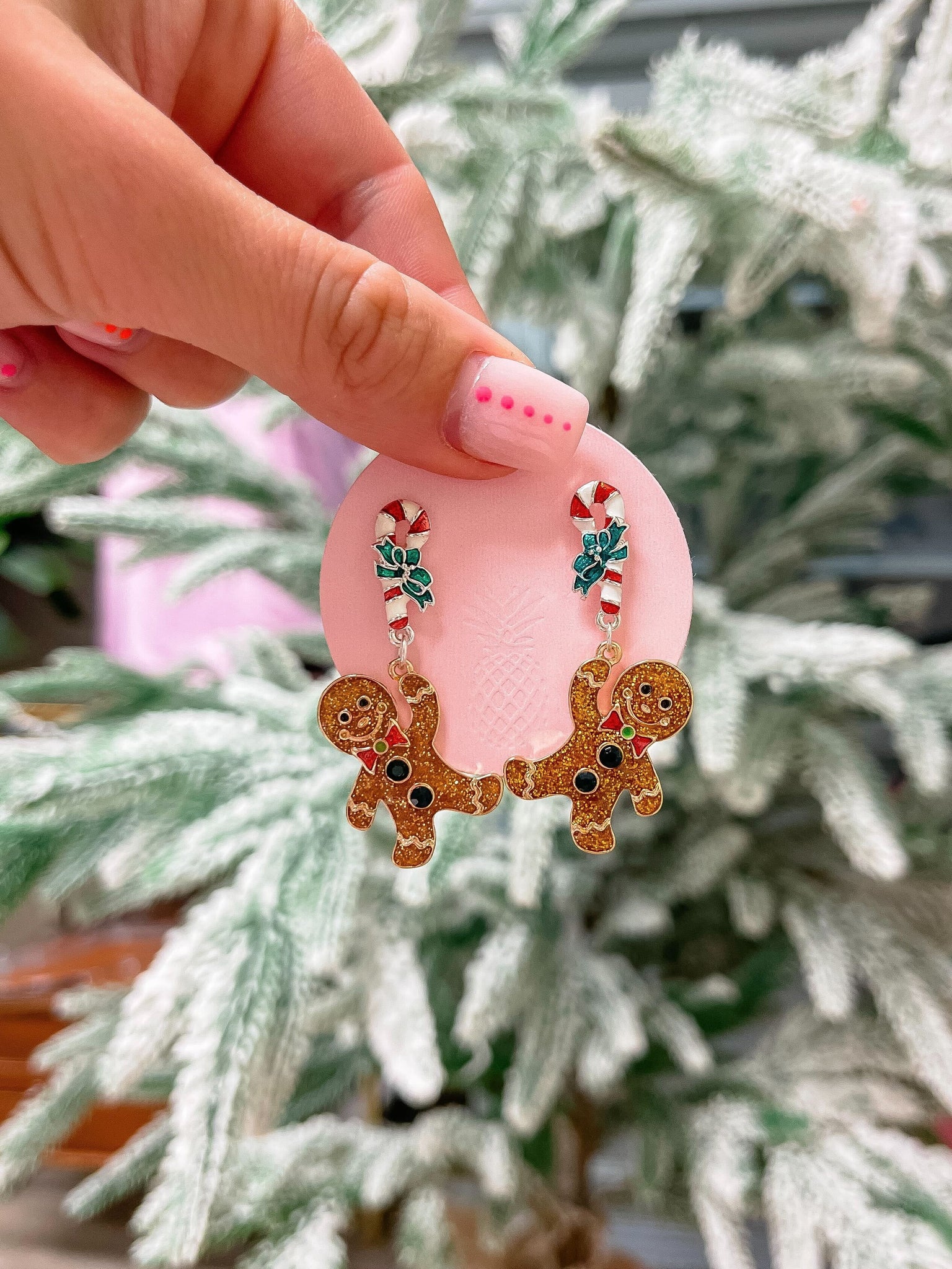 Enamel Glitter Gingerbread Dangle Earrings