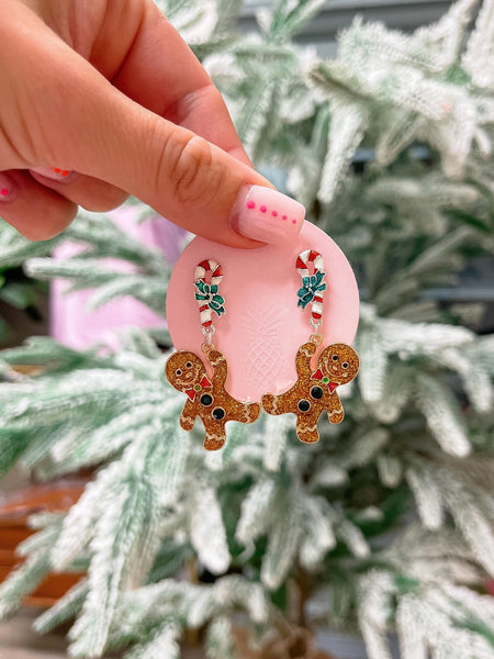 Enamel Glitter Gingerbread Dangle Earrings