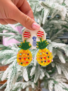 Christmas Pineapple Beaded Dangle Earrings