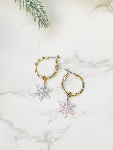 Acrylic Snowflake Dangle Hoop Earrings