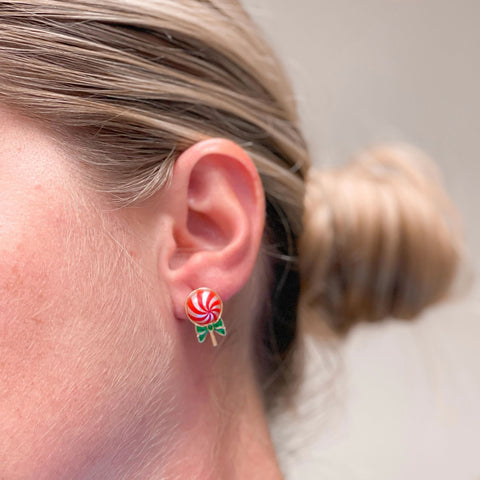 Pearl Candy Cane Stud Earrings