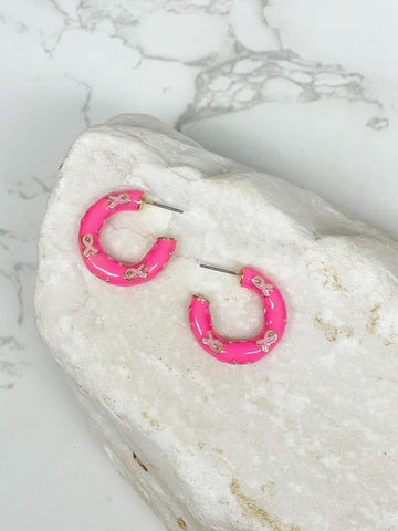 Pink Ribbon Enamel Hoop Earrings
