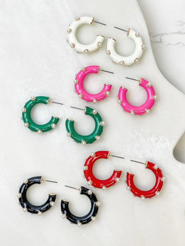 Dotted Pearl & Enamel Open Hoops