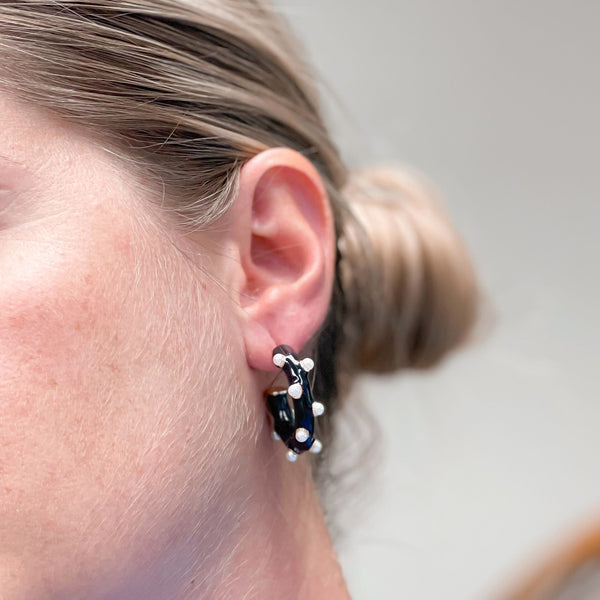 Dotted Pearl & Enamel Open Hoops