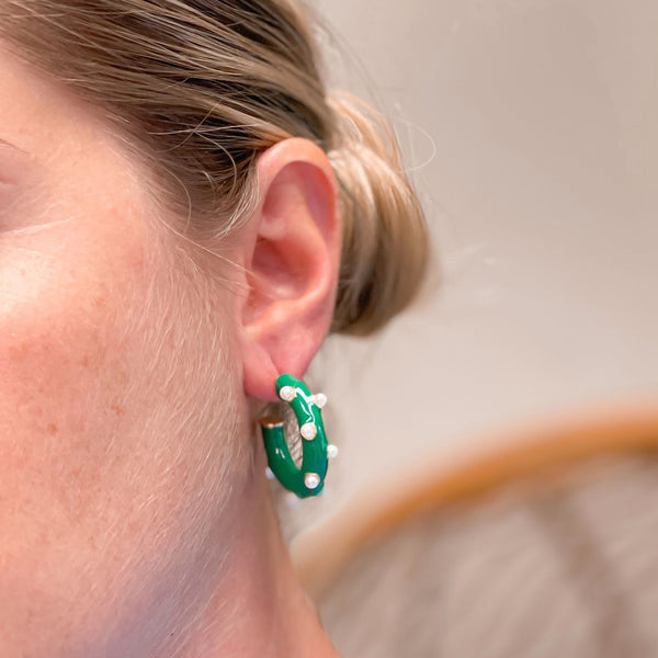 Dotted Pearl & Enamel Open Hoops