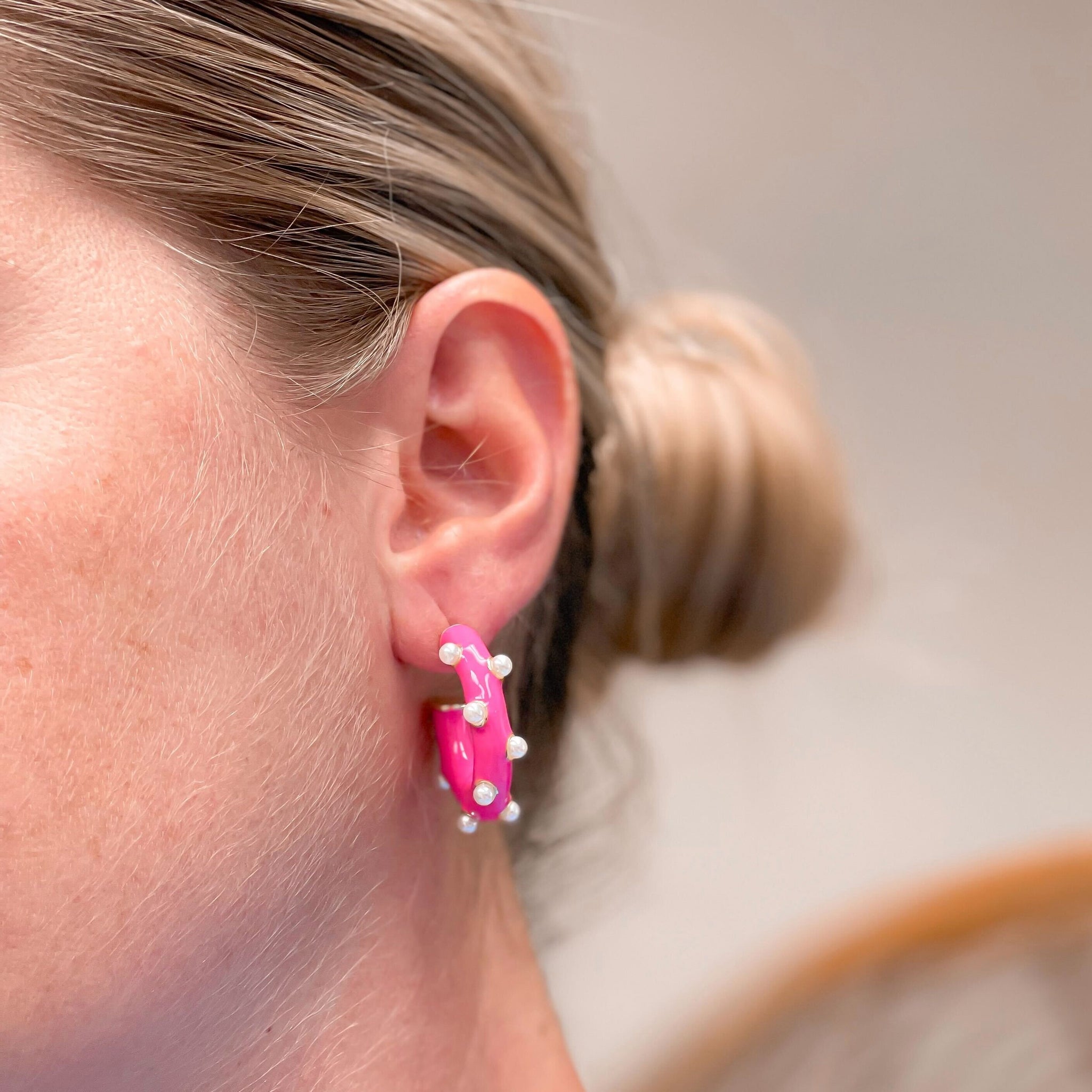 Dotted Pearl & Enamel Open Hoops