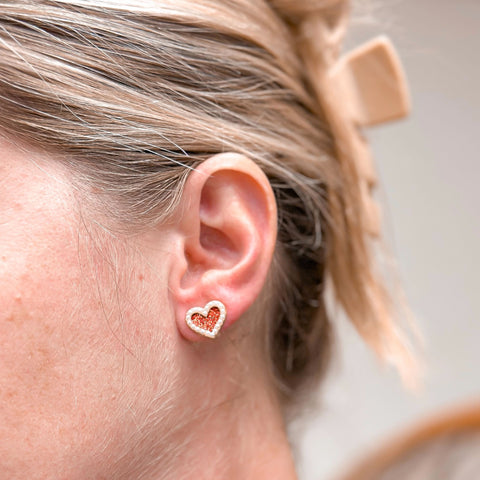 Pearl Heart Stud Earrings - Red