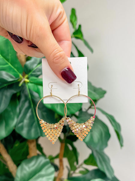 Gold Hoop Triangle Dangle Earrings