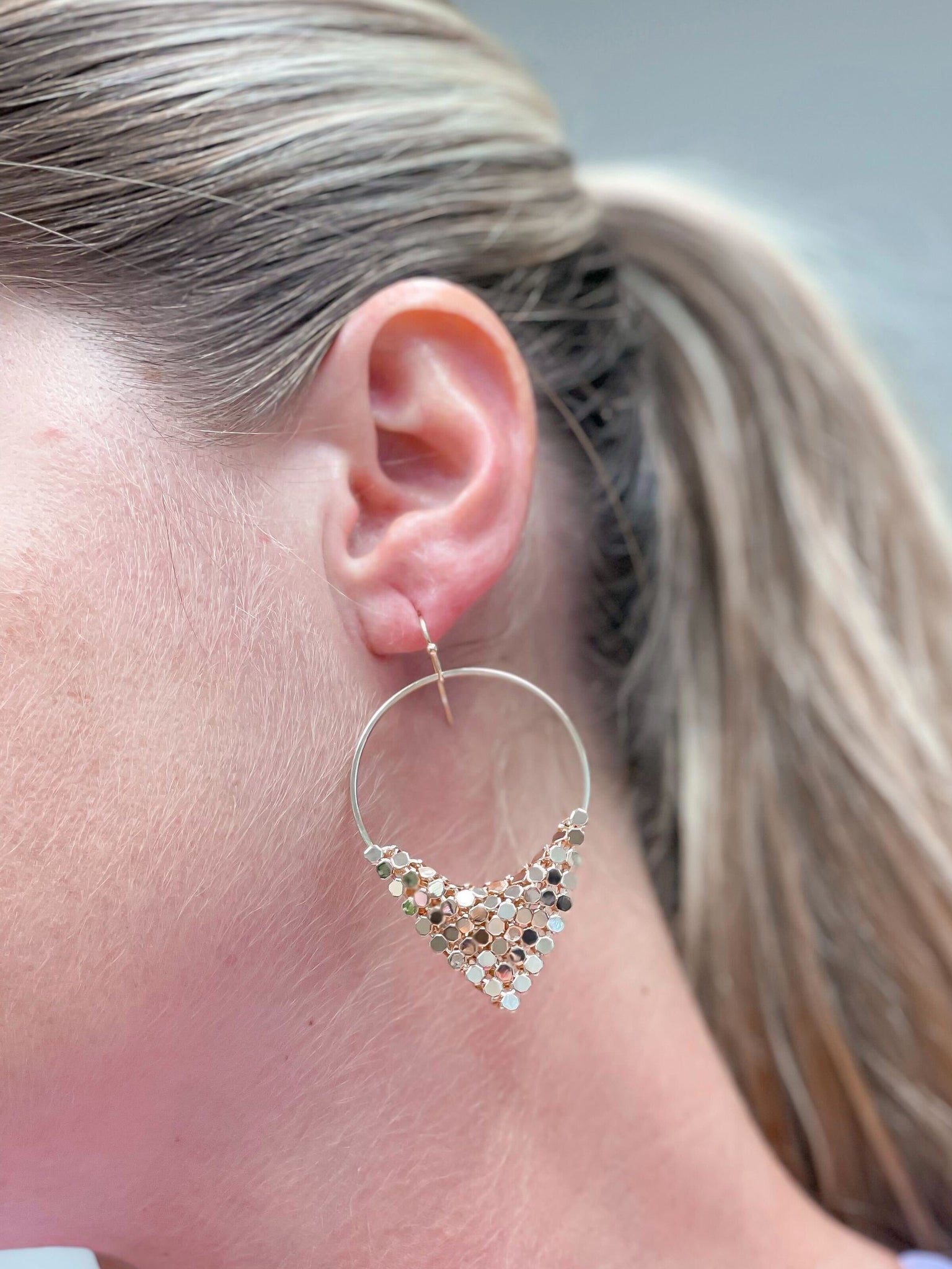 Gold Hoop Triangle Dangle Earrings