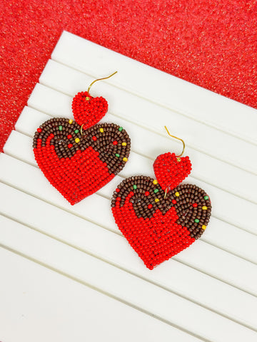 Chocolate Heart Beaded Dangle Earrings