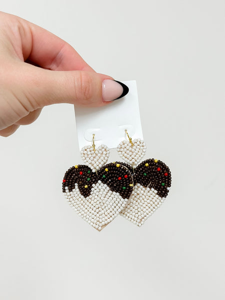 Chocolate Heart Beaded Dangle Earrings