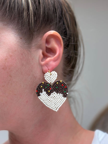 Chocolate Heart Beaded Dangle Earrings
