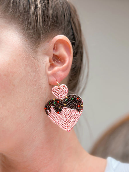 Chocolate Heart Beaded Dangle Earrings