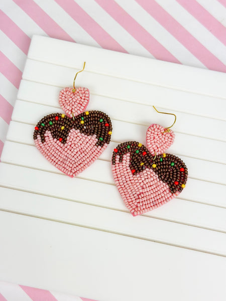 Chocolate Heart Beaded Dangle Earrings