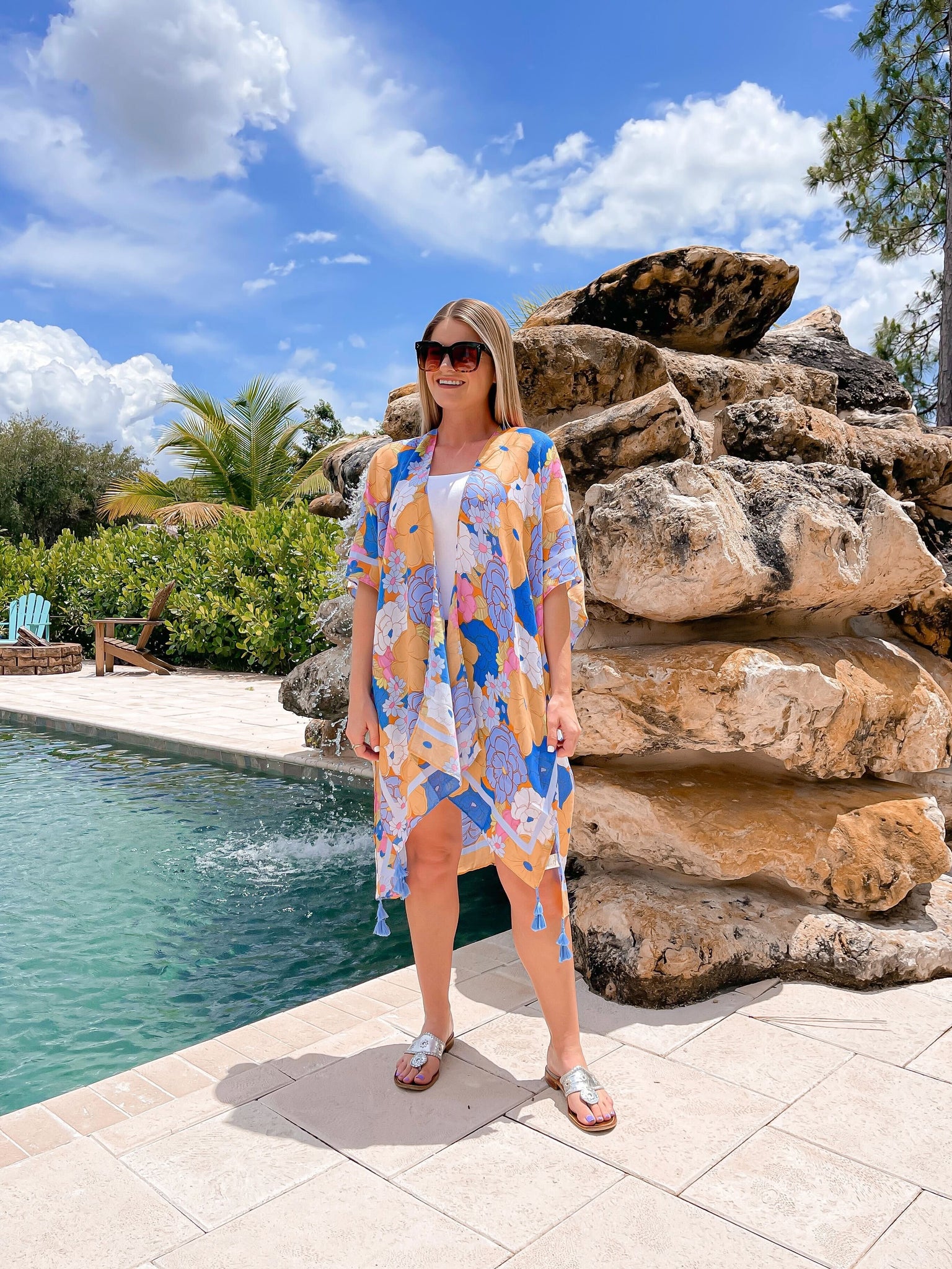 Floral Print Kimono - Blue