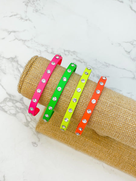 Neon Crystal-Studded Cuff Bracelets