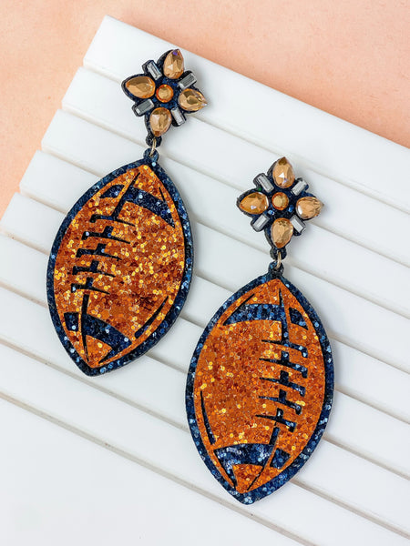 Glitter Football Dangle Earrings